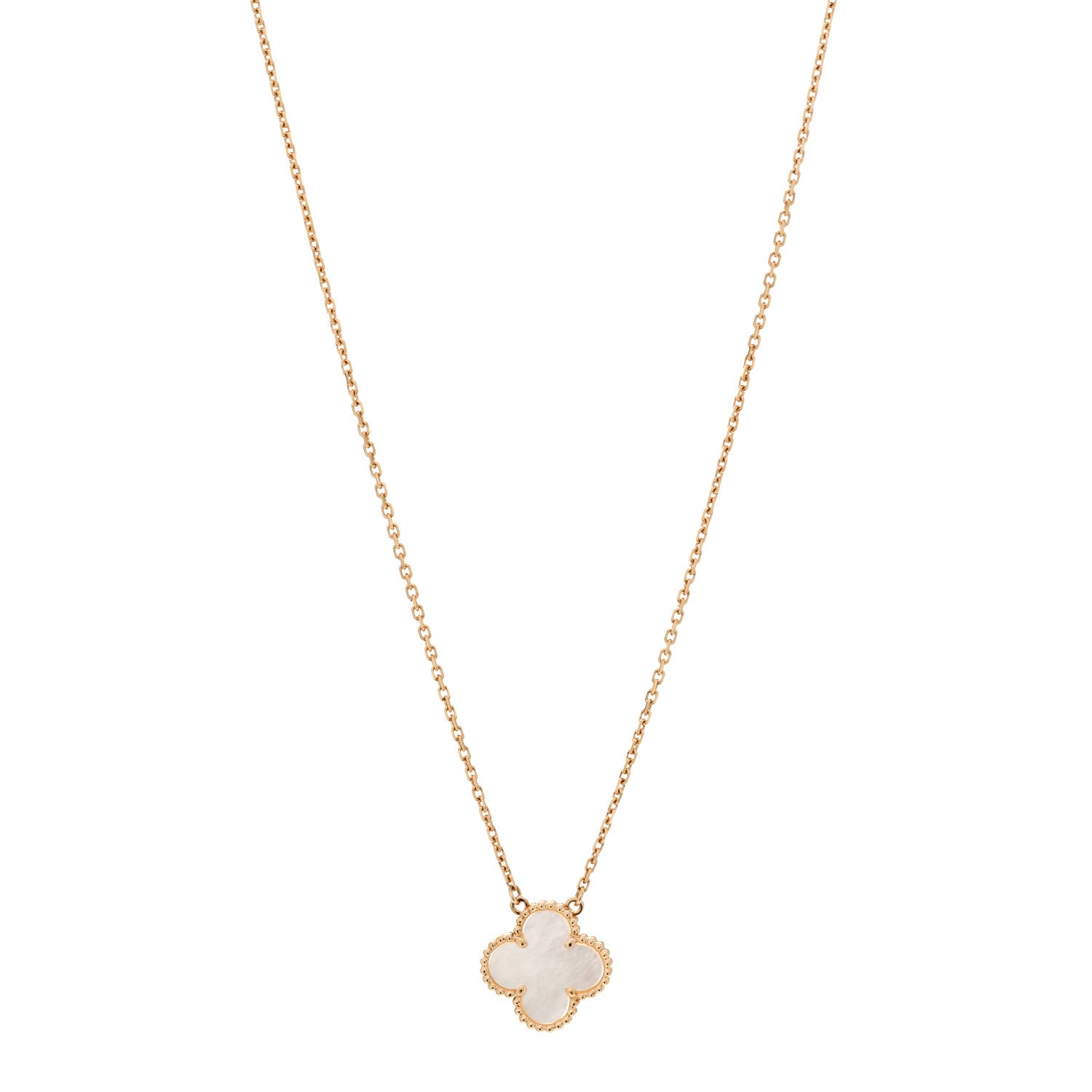 Van Cleef & Arpels 18K Yellow Gold Mother of Pearl Vintage Alhambra Pendant Necklace 1 of 5