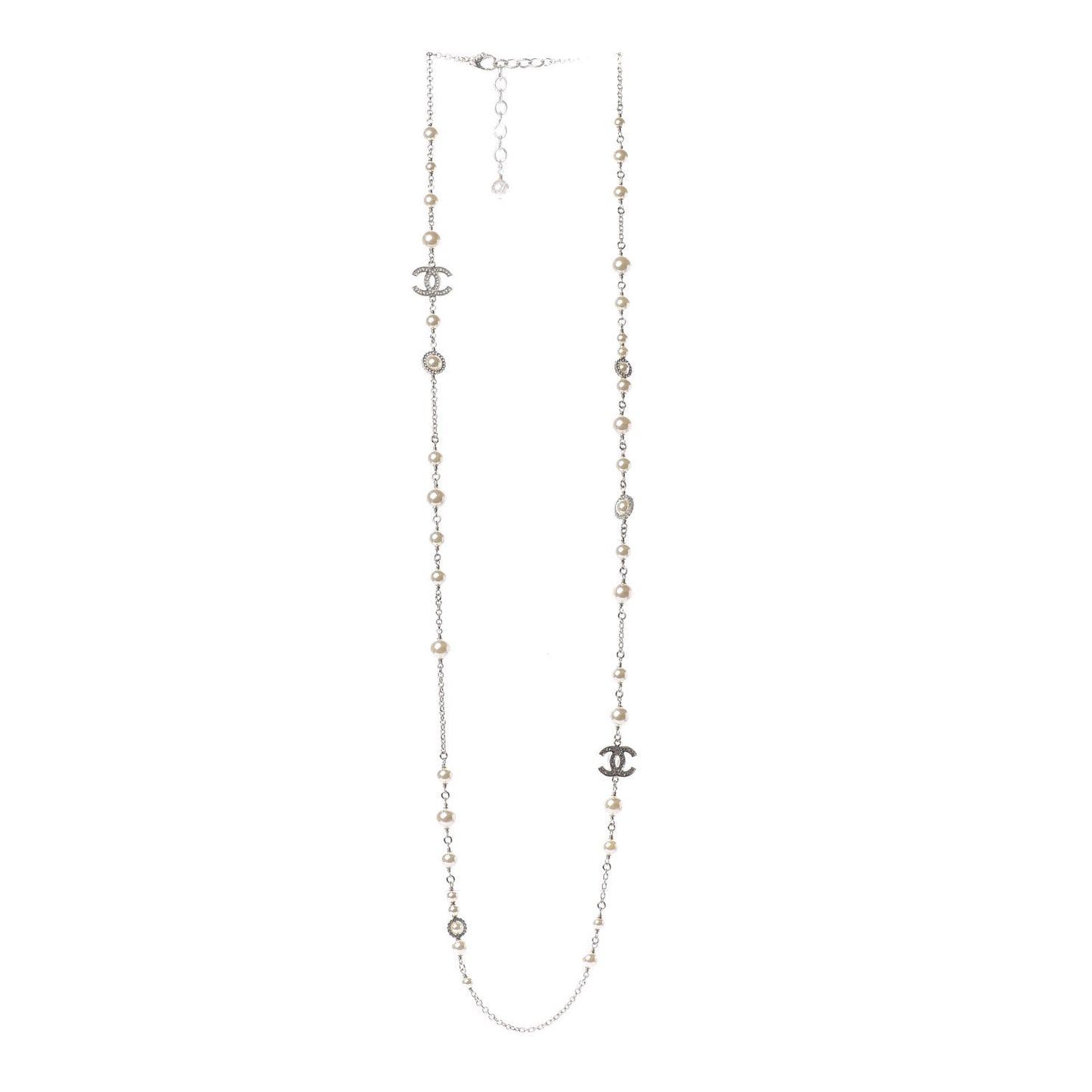 Pearl Crystal CC Lace Camellia Long Necklace Gold
