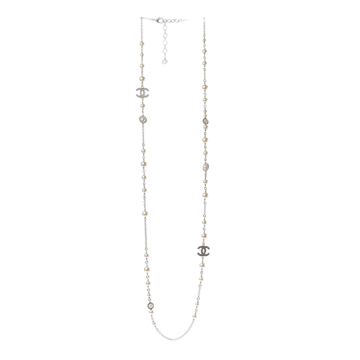 Chanel Pearl Crystal CC Lace Camellia Long Necklace Gold 3 of 4