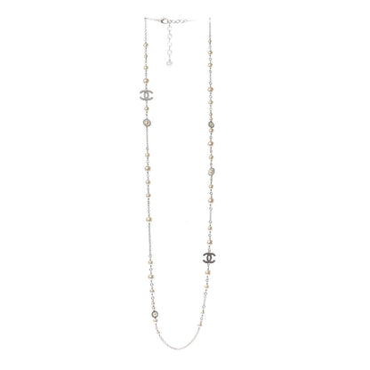 Chanel Pearl Crystal CC Lace Camellia Long Necklace Gold 3 of 4