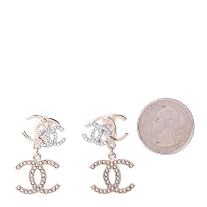 Chanel Crystal Pearl Double CC Drop Earrings Gold Silver 2 of 4