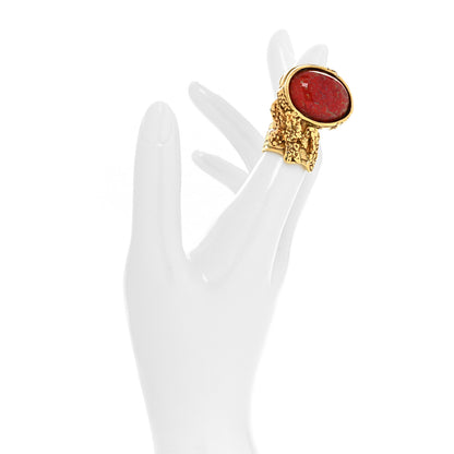 Saint Laurent Glass Cabochon Arty Ovale Ring 49 5 Gold Red 2 of 4
