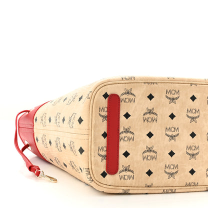 MCM Visetos Shopper Tote Beige Red 12 of 17