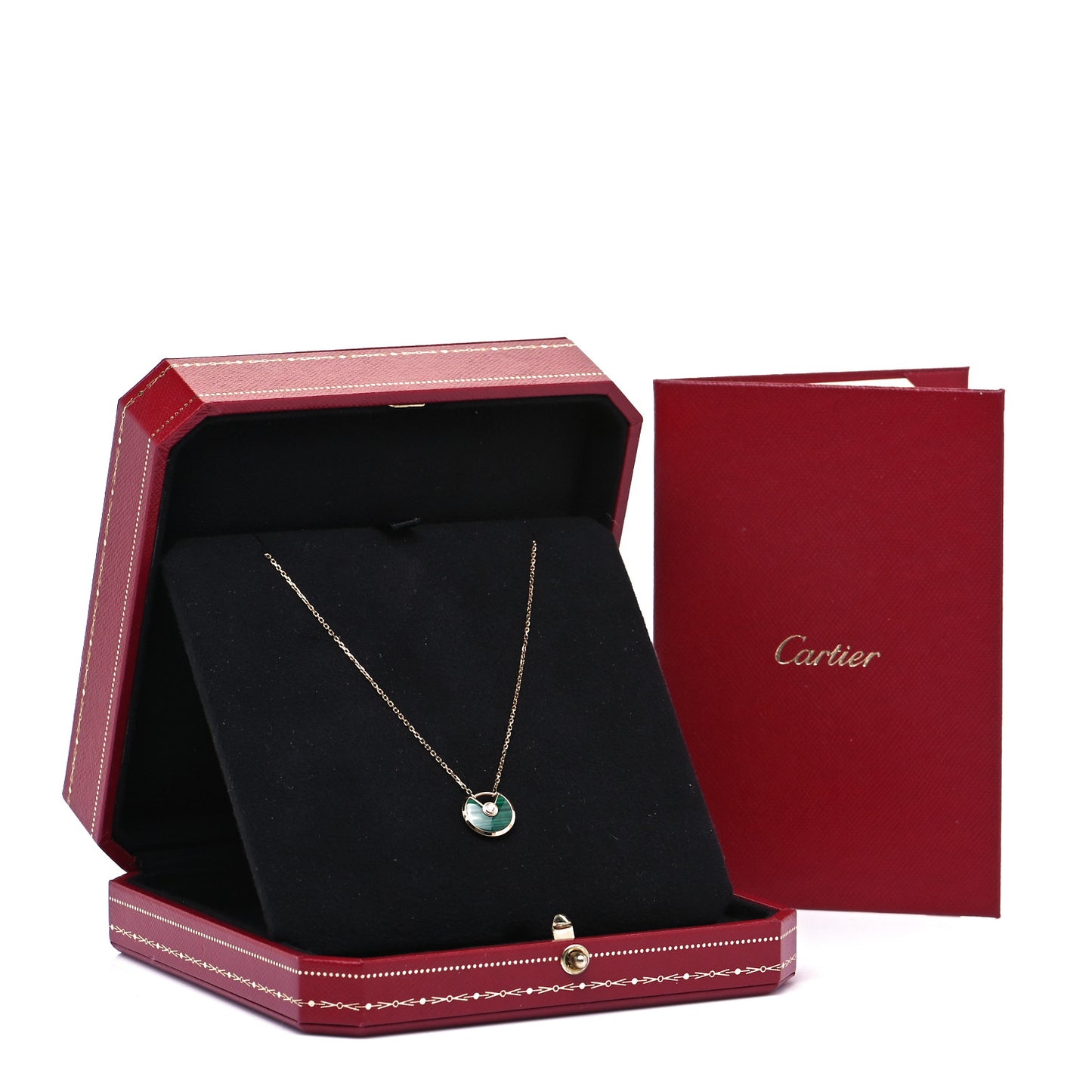 18K Pink Gold Diamond Malachite XS Amulette de Cartier Pendant Necklace