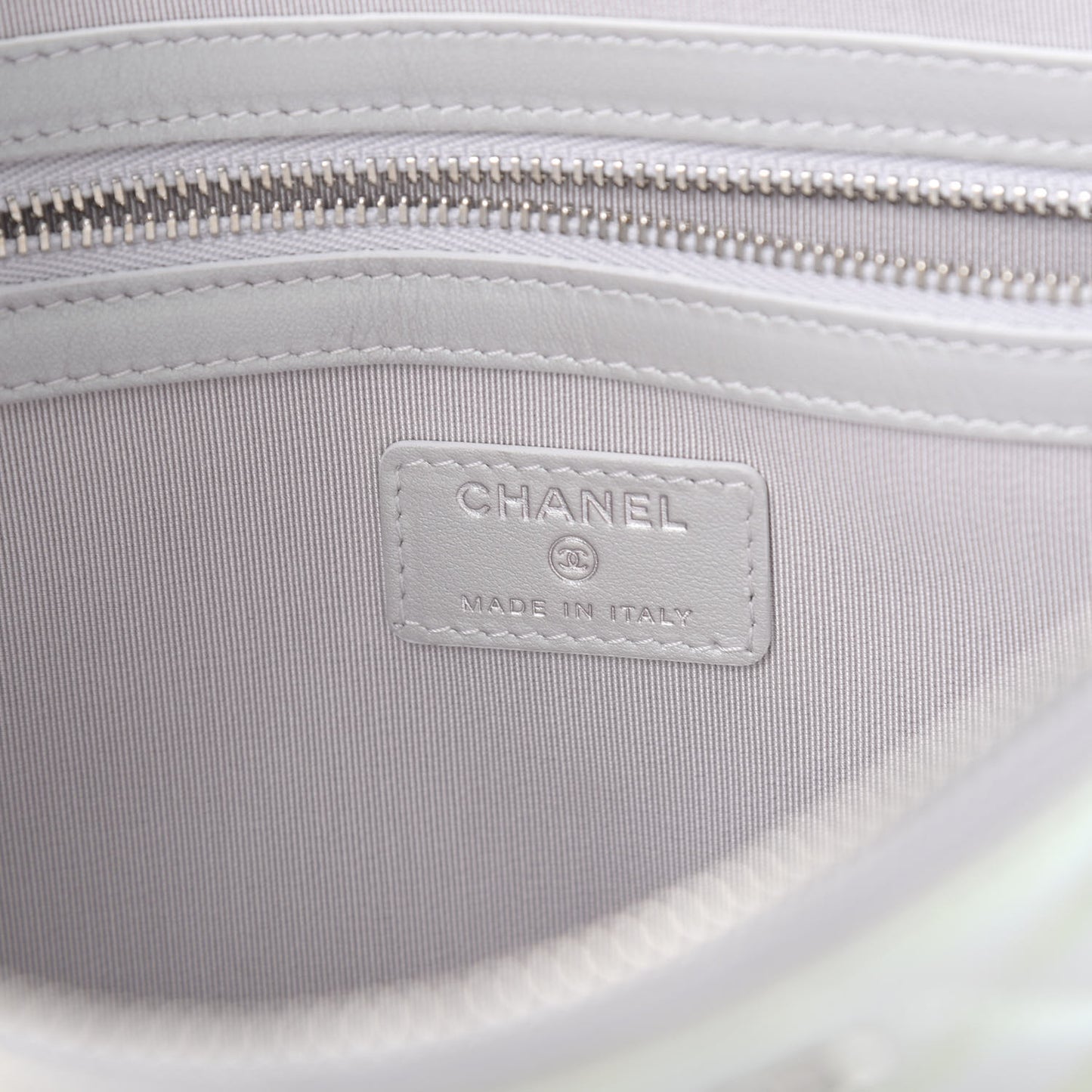 Iridescent Crumpled Calfskin CC Ripples Medium Cosmetic Case White