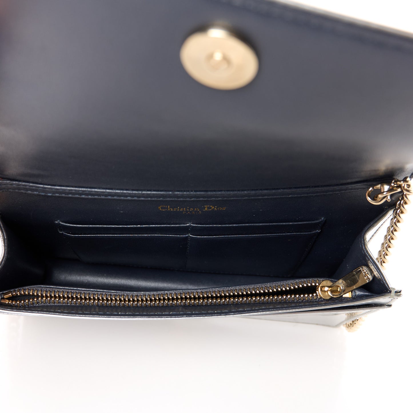 Metallic Patent Micro-Cannage Diorama Wallet on Chain Pouch Silver