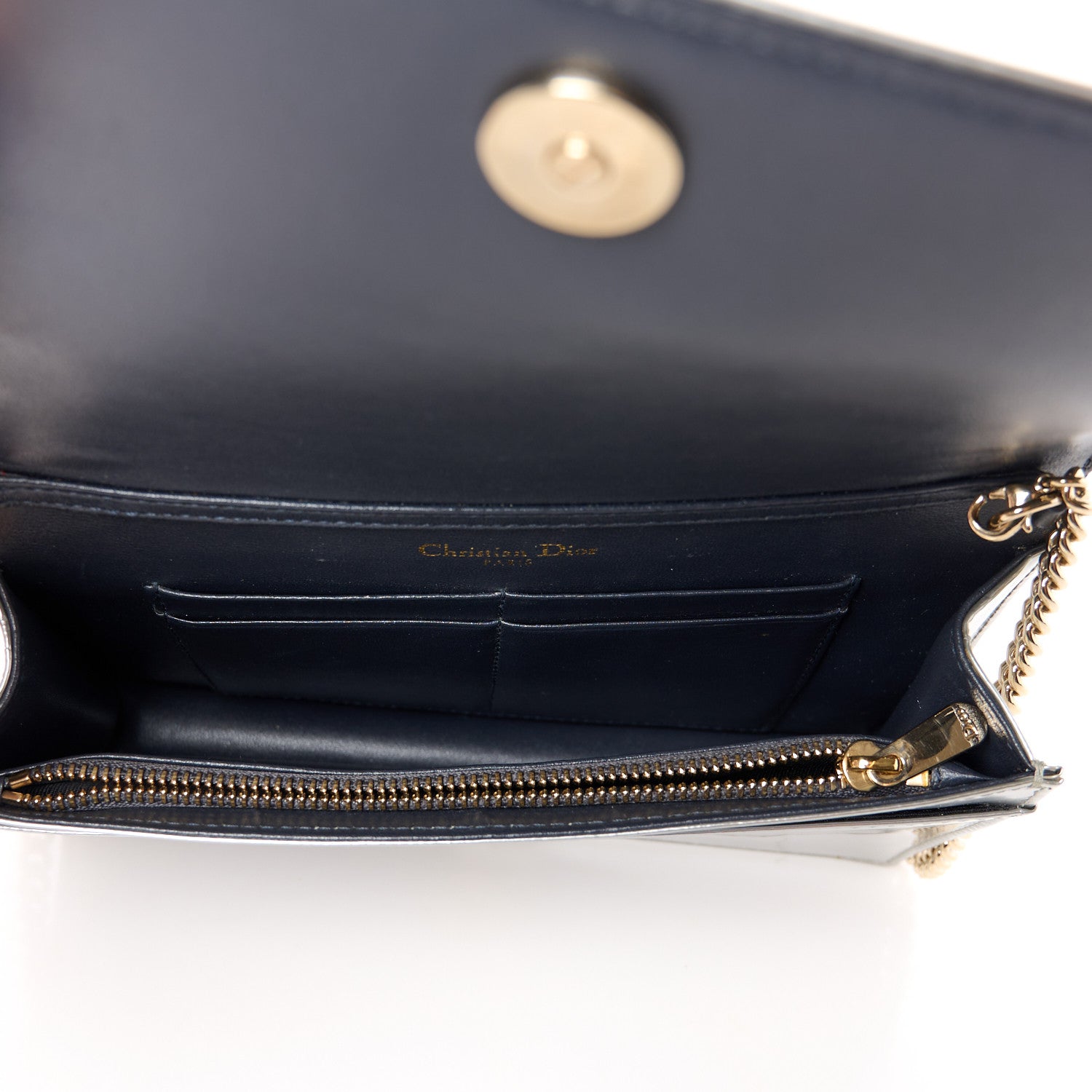 Christian Dior Metallic Patent Micro-Cannage Diorama Wallet on Chain Pouch Silver 5 of 10