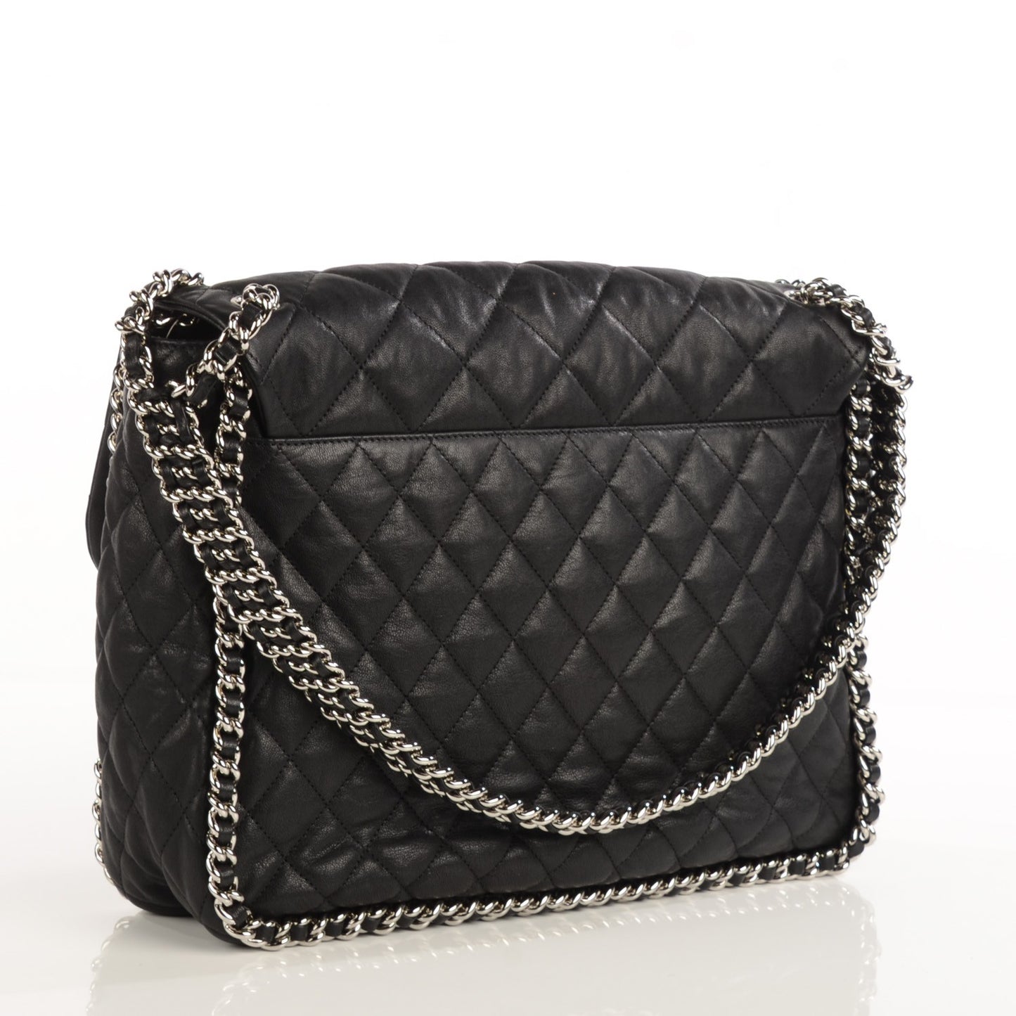 Crumpled Lambskin Quilted Chain Around Maxi Flap Black