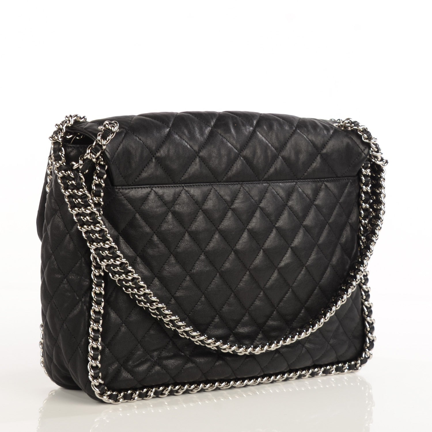 Chanel Crumpled Lambskin Quilted Chain Around Maxi Flap Black 3 of 7