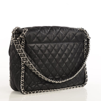 Chanel Crumpled Lambskin Quilted Chain Around Maxi Flap Black 3 of 7