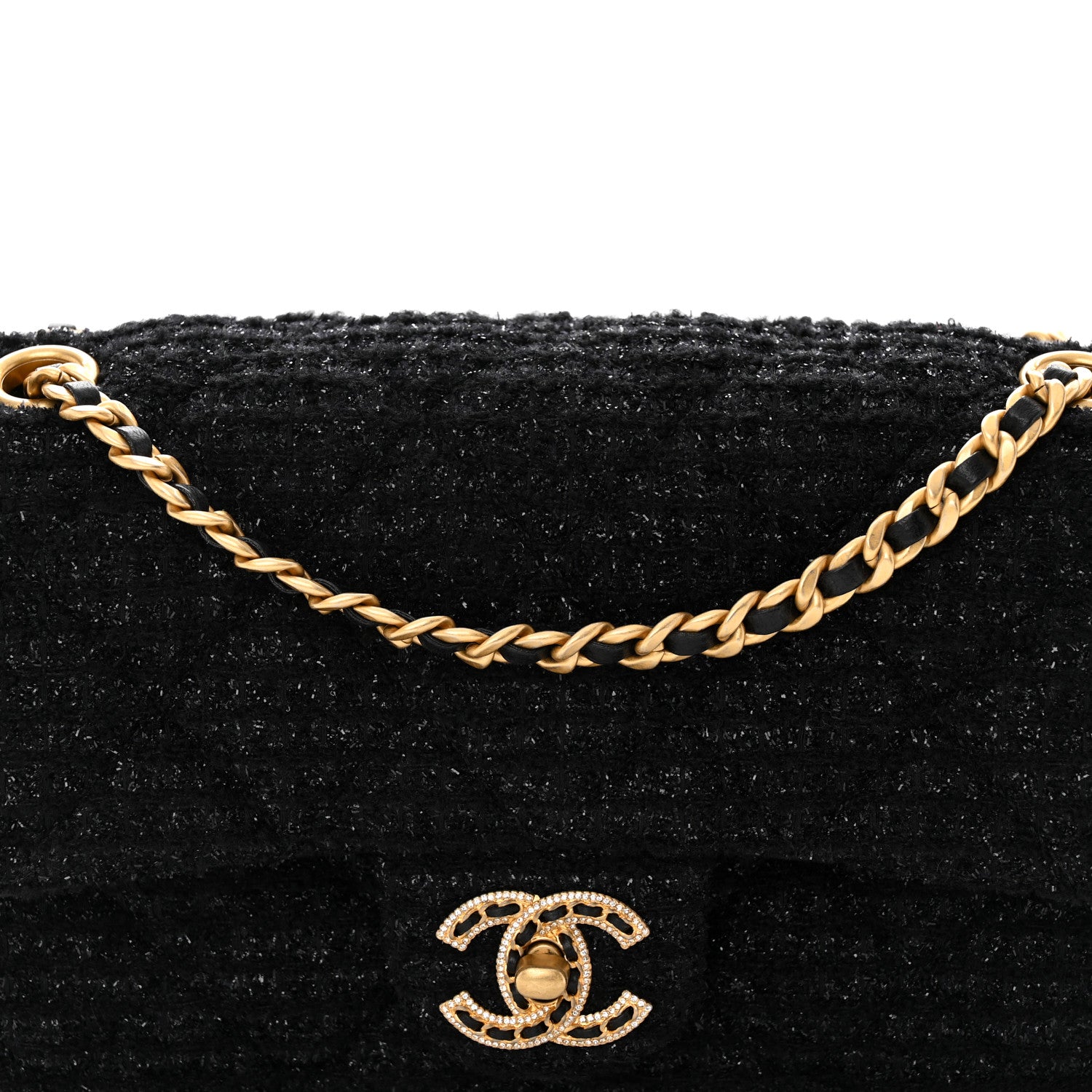 Chanel Tweed Quilted Medium Crystal CC Single Flap Black 8 of 11