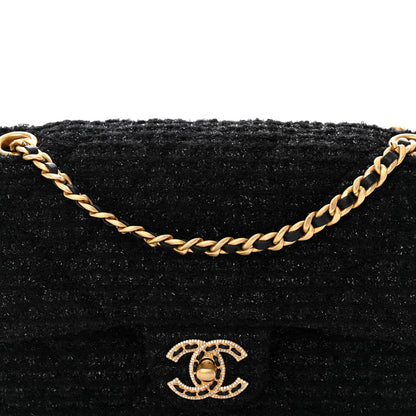 Chanel Tweed Quilted Medium Crystal CC Single Flap Black 8 of 11