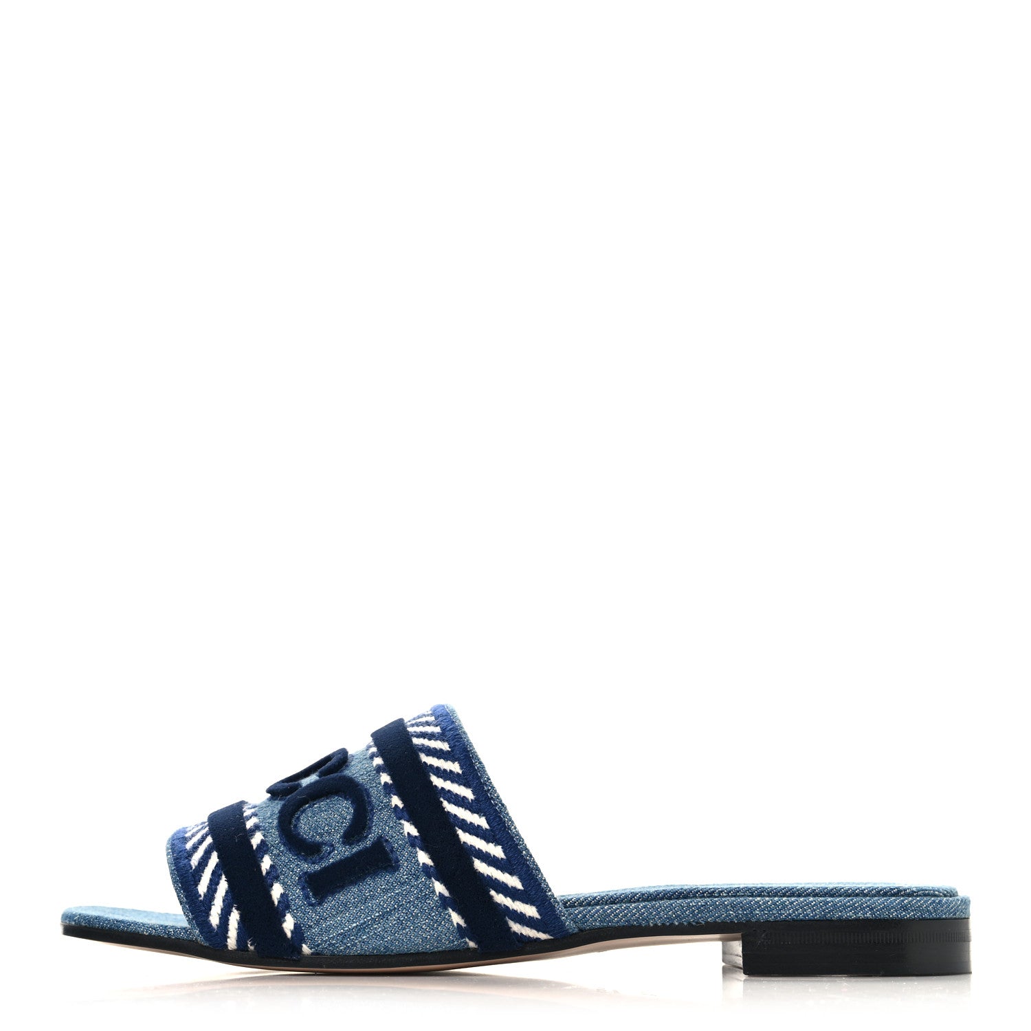 Gucci New Denim Logo Embroidered Slide Sandal 37.5 Light Blue 1 of 10