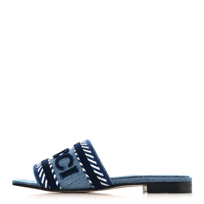 Gucci New Denim Logo Embroidered Slide Sandal 37.5 Light Blue 1 of 10