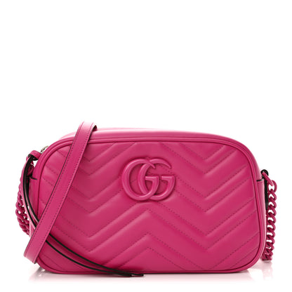 Gucci Calfskin Matelasse Monochrome Small GG Marmont Chain Shoulder Bag Classic Fuxia 1 of 11