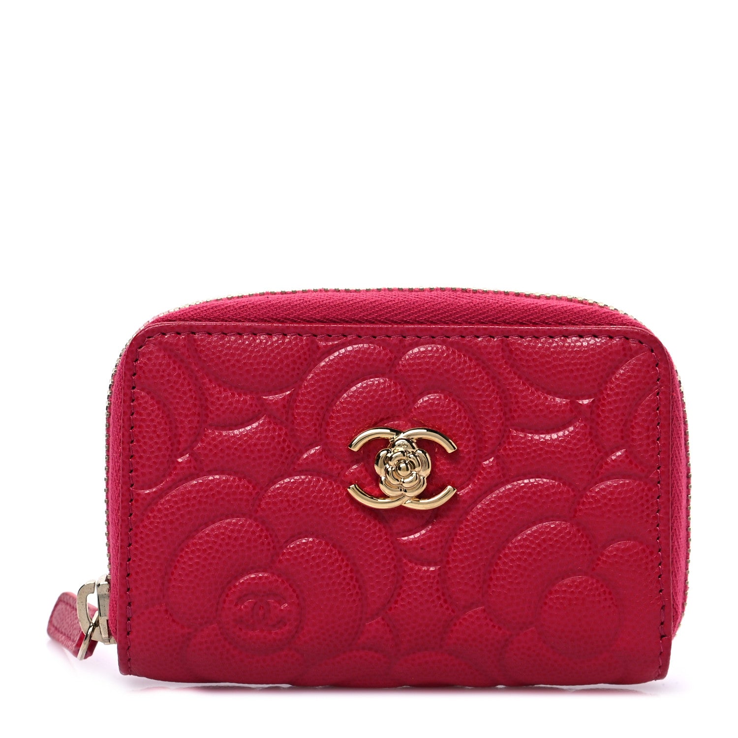 Chanel Caviar Camellia Embossed Zip Coin Purse Dark Pink 1 of 8