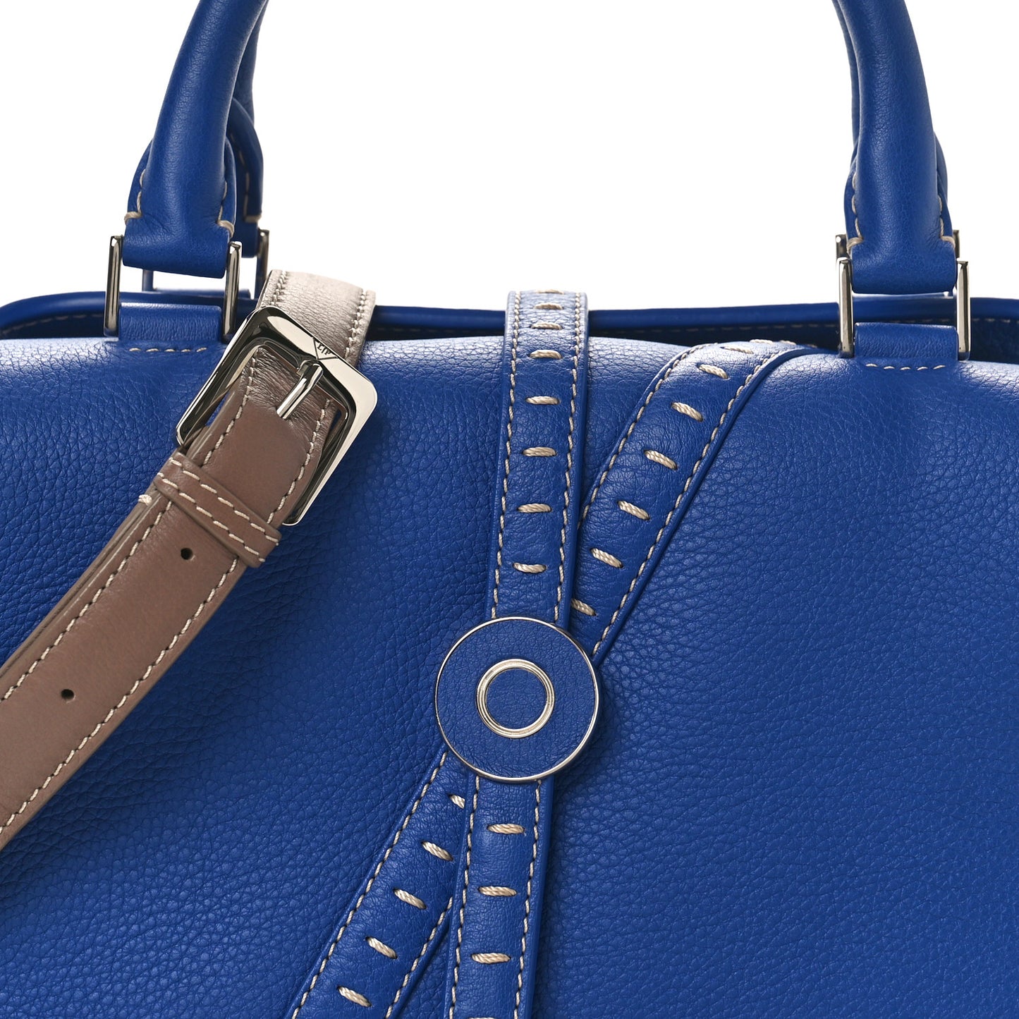 Grained Calfskin Bridle P Shoulder Bag Blue Warm Mastic