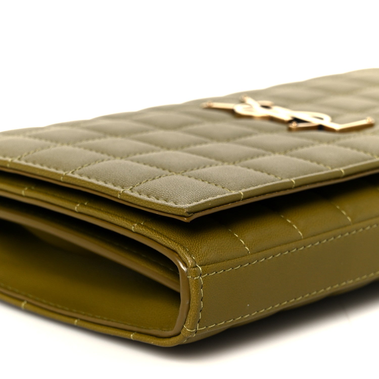 Saint Laurent Lambskin Carre Quilted Cassandre Chain Wallet Olive Drab 9 of 10