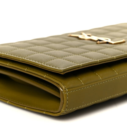 Saint Laurent Lambskin Carre Quilted Cassandre Chain Wallet Olive Drab 9 of 10
