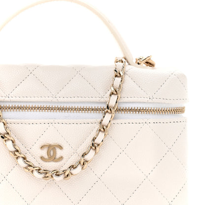 Chanel Caviar Quilted Top Handle Slim Vanity With Chain White 8 of 10