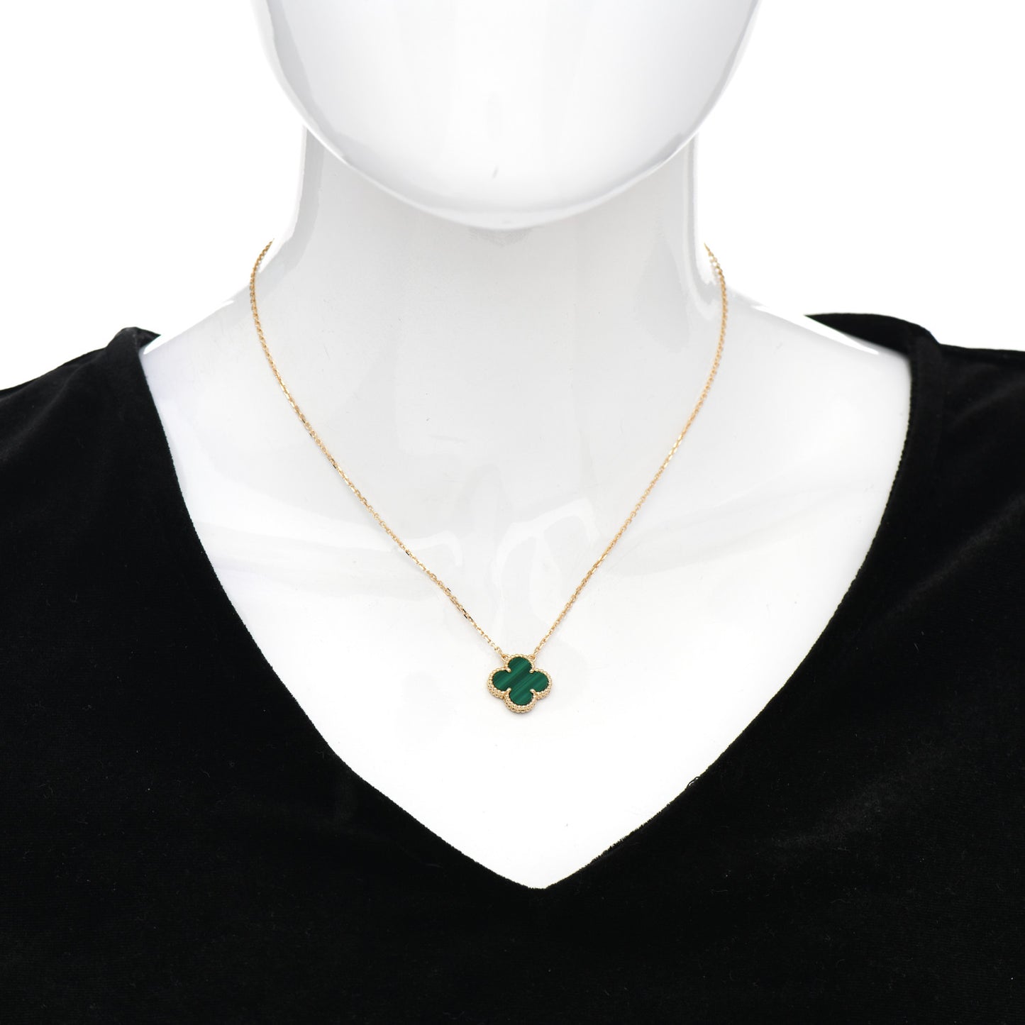 18K Yellow Gold Malachite Vintage Alhambra Pendant Necklace