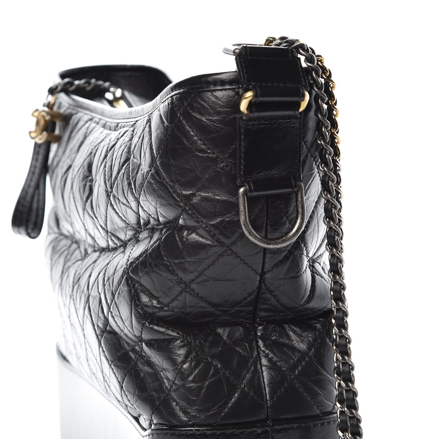 Aged Calfskin Quilted Large Gabrielle Hobo Black