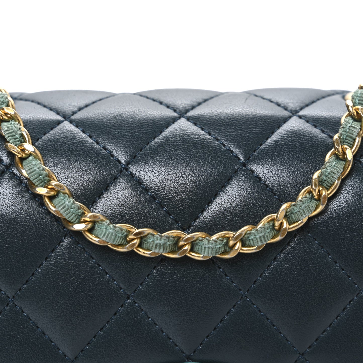 Lambskin Quilted Two Tone Day Flap Navy Turquoise