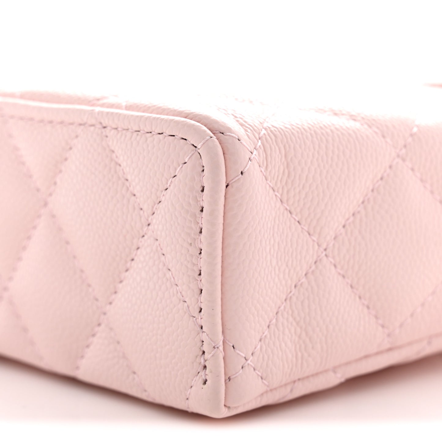 Caviar Quilted Top Handle Slim Vanity With Chain Light Pink