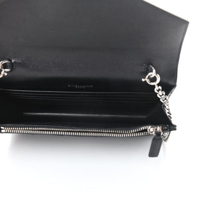 Saint Laurent Grain De Poudre Matelasse Chevron Monogram Envelope Chain Wallet Pearl White Black 5 of 11