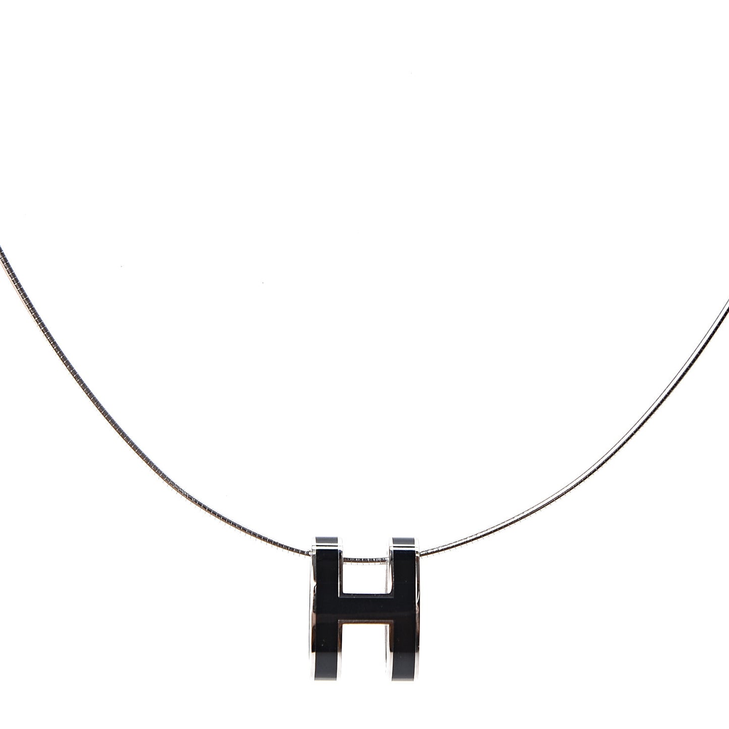 Lacquered Silver Pop H Pendant Necklace Black