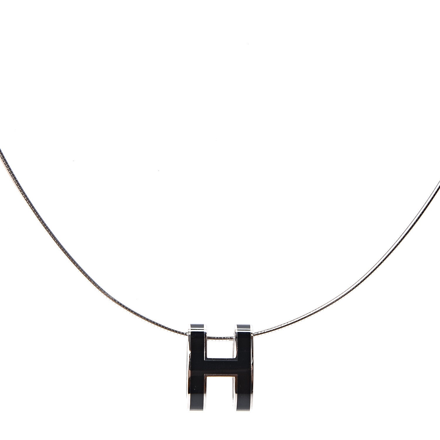 Hermes Lacquered Silver Pop H Pendant Necklace Black 3 of 5
