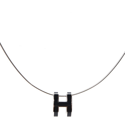 Hermes Lacquered Silver Pop H Pendant Necklace Black 3 of 5