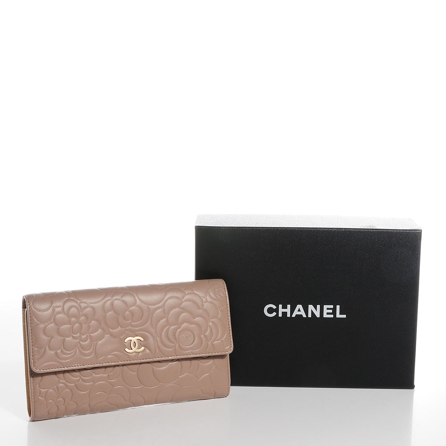 Chanel Lambskin Camellia Embossed Large Gusset Flap Wallet Beige 8 of 8