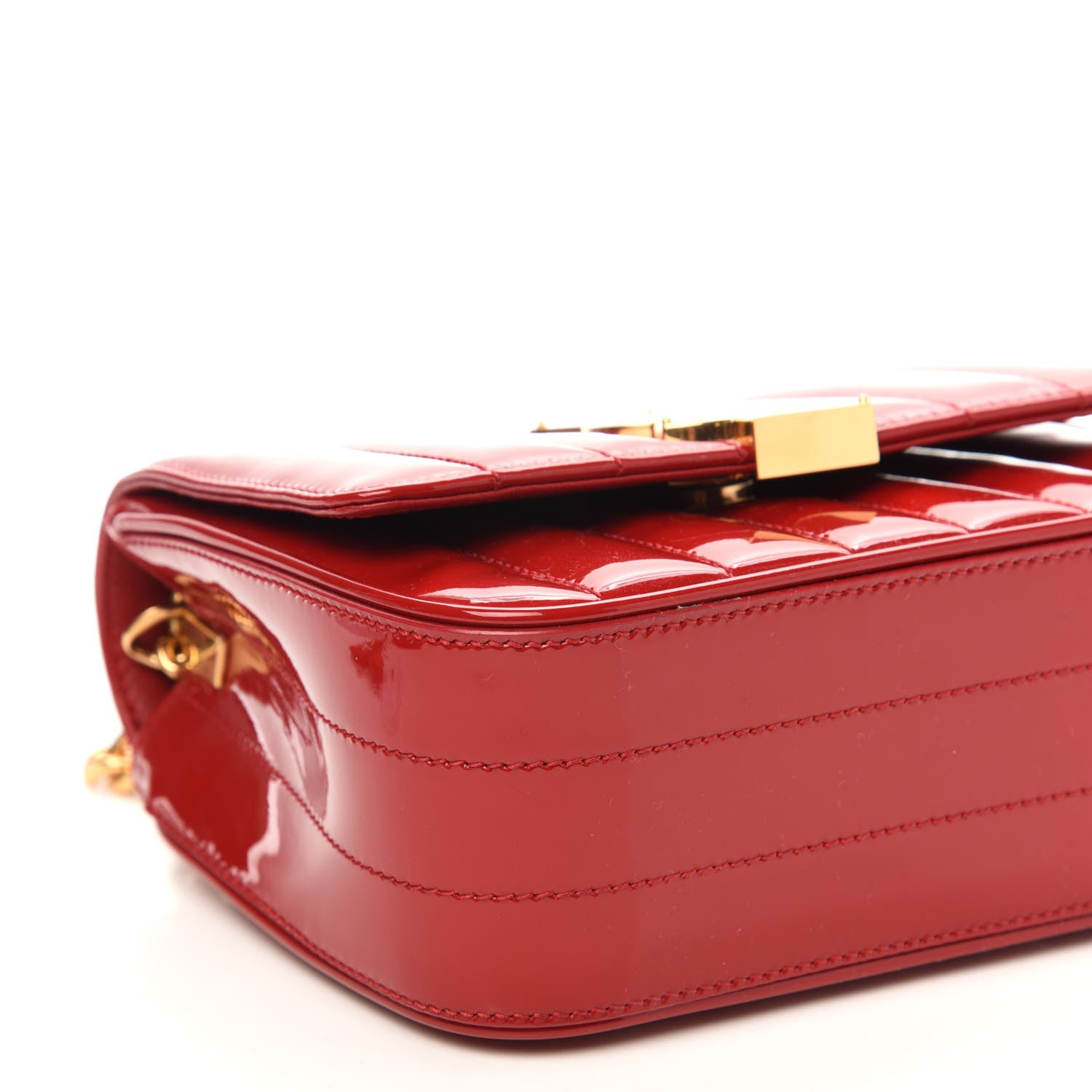 Saint Laurent Patent Matelasse Monogram Small Vicky Chain Bag Red 10 of 12