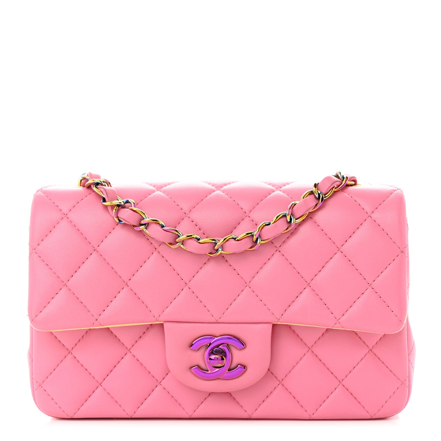 Chanel Lambskin Quilted Mini Rectangular Flap Pink Yellow 1 of 10