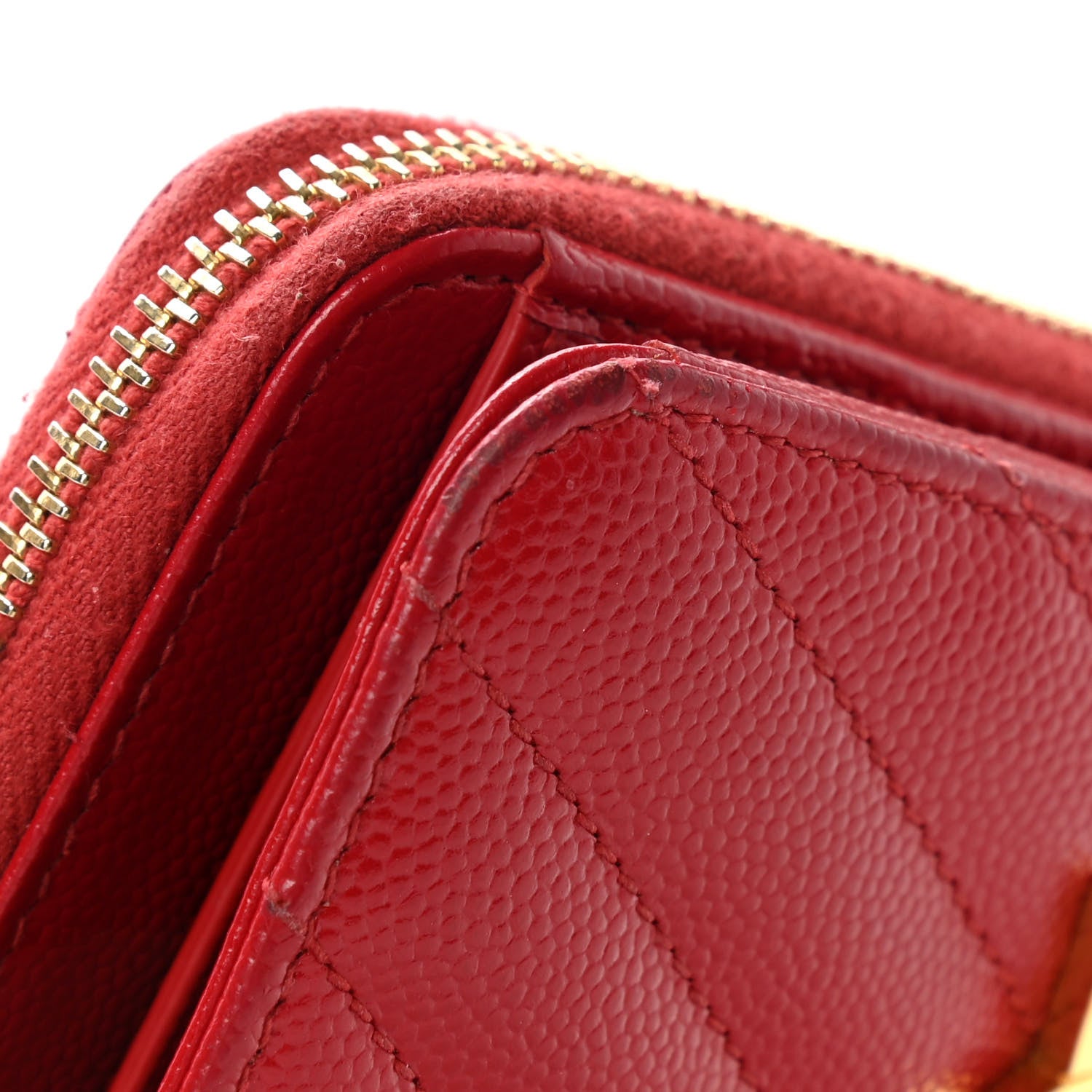 Saint Laurent Grain De Poudre Matelasse Chevron Monogram Compact Zip Around Wallet Red 12 of 13