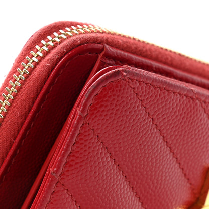 Saint Laurent Grain De Poudre Matelasse Chevron Monogram Compact Zip Around Wallet Red 12 of 13