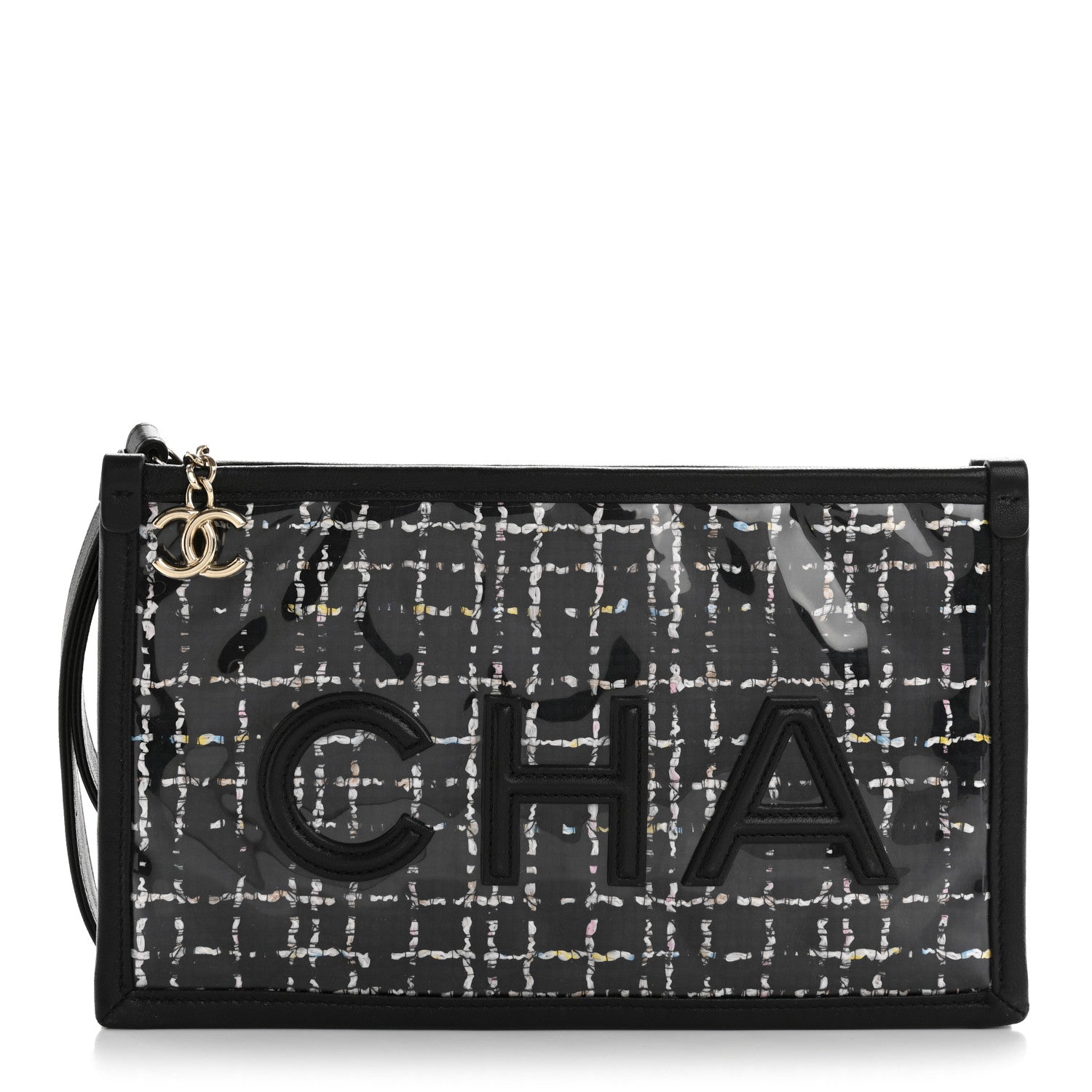 Chanel Tweed PVC Lambskin Wristlet Pouch Black 1 of 13