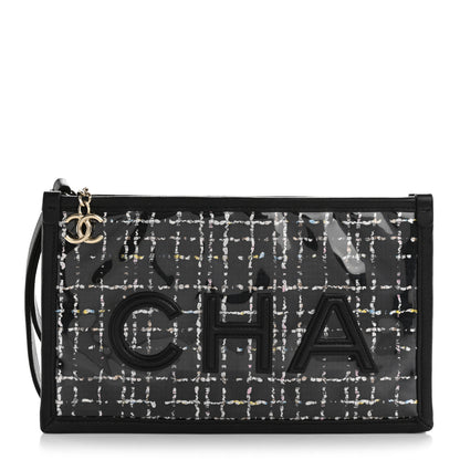 Chanel Tweed PVC Lambskin Wristlet Pouch Black 1 of 13