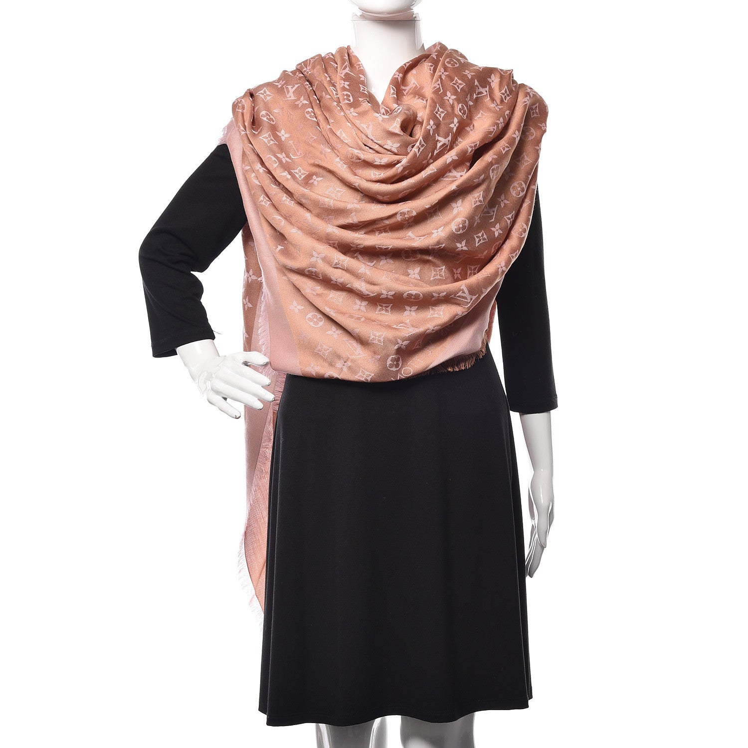 Louis Vuitton Silk Wool Monogram Shine Shawl Rose 2 of 5