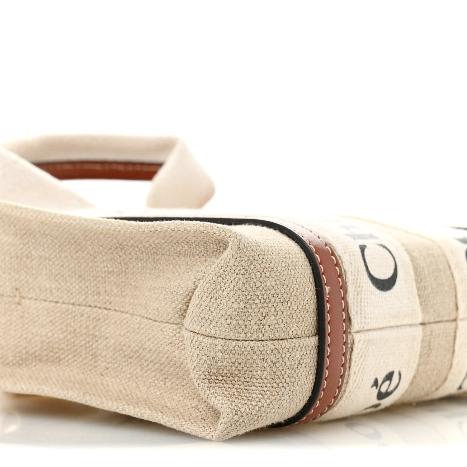 Chloe Linen Calfskin Mini Woody Ribbon Tote White Brown 9 of 13