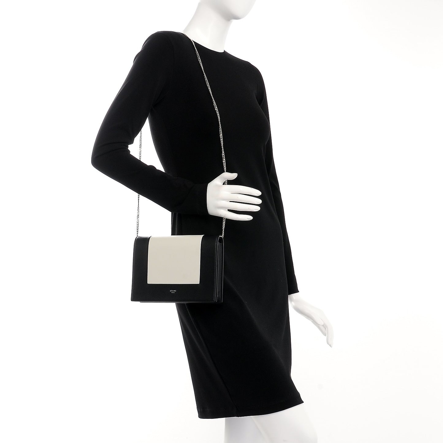 Smooth Lambskin Frame Evening Chain Clutch Black White