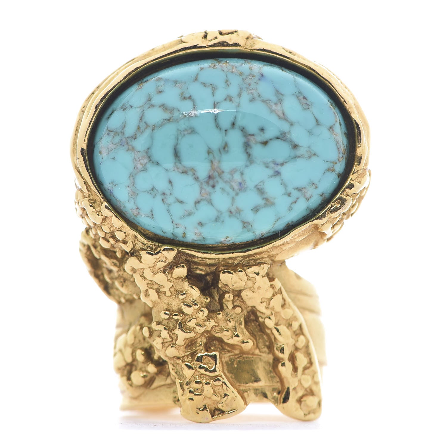 Saint Laurent Glass Cabochon Arty Ovale Ring 8 Gold Turquoise 1 of 5