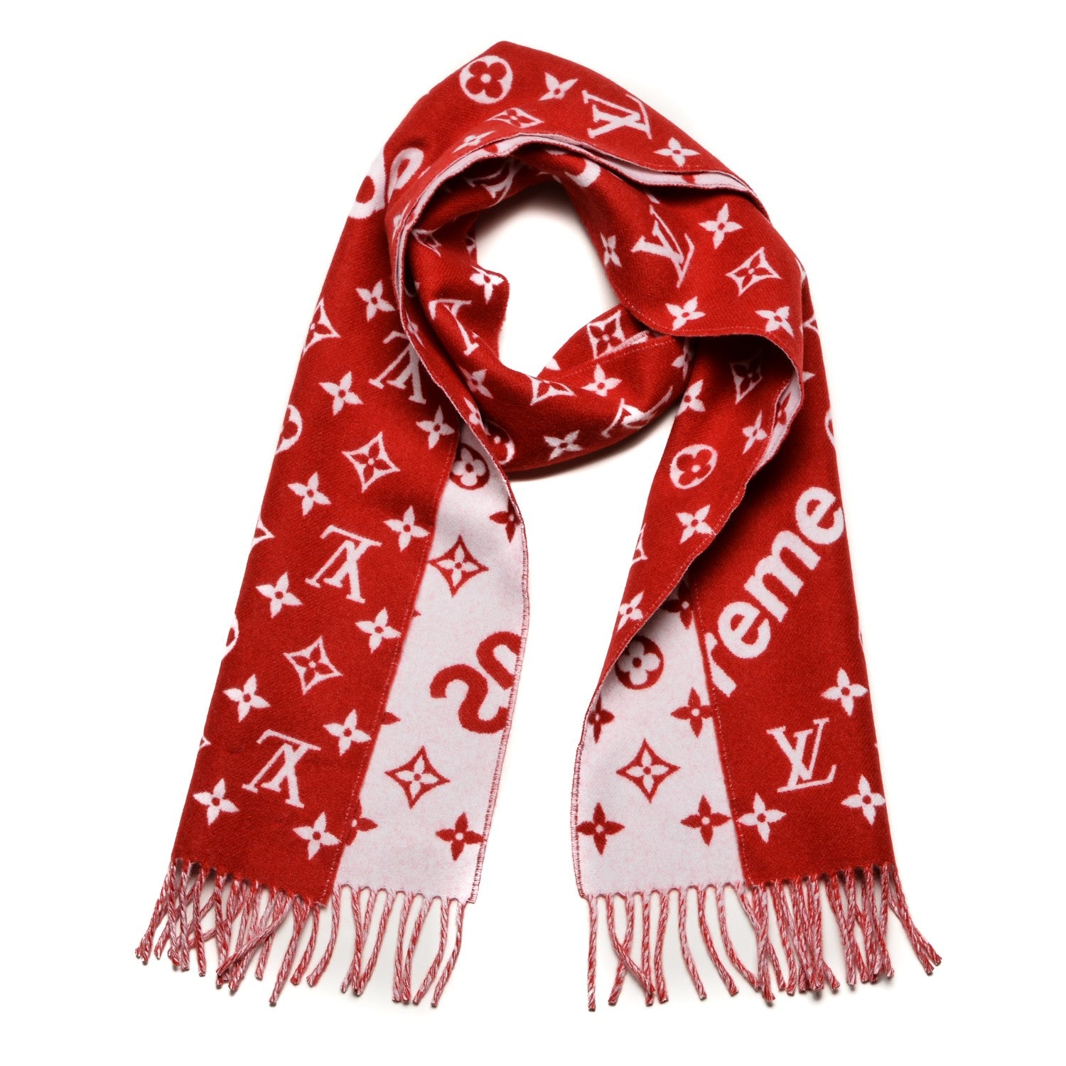 Louis Vuitton X SUPREME Cashmere Wool Monogram Scarf Red 1 of 4