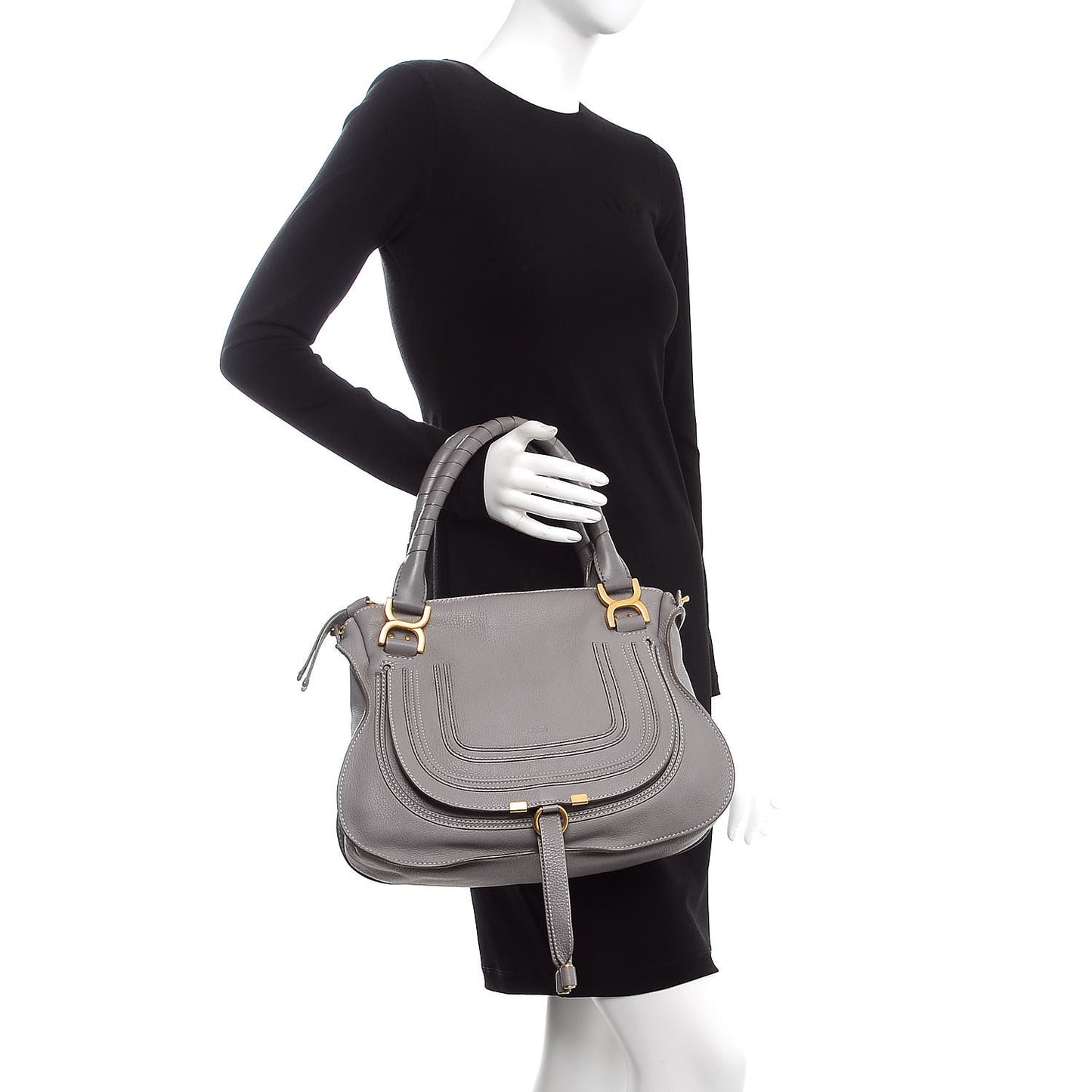 Calfskin Medium Marcie Satchel Cashmere Grey