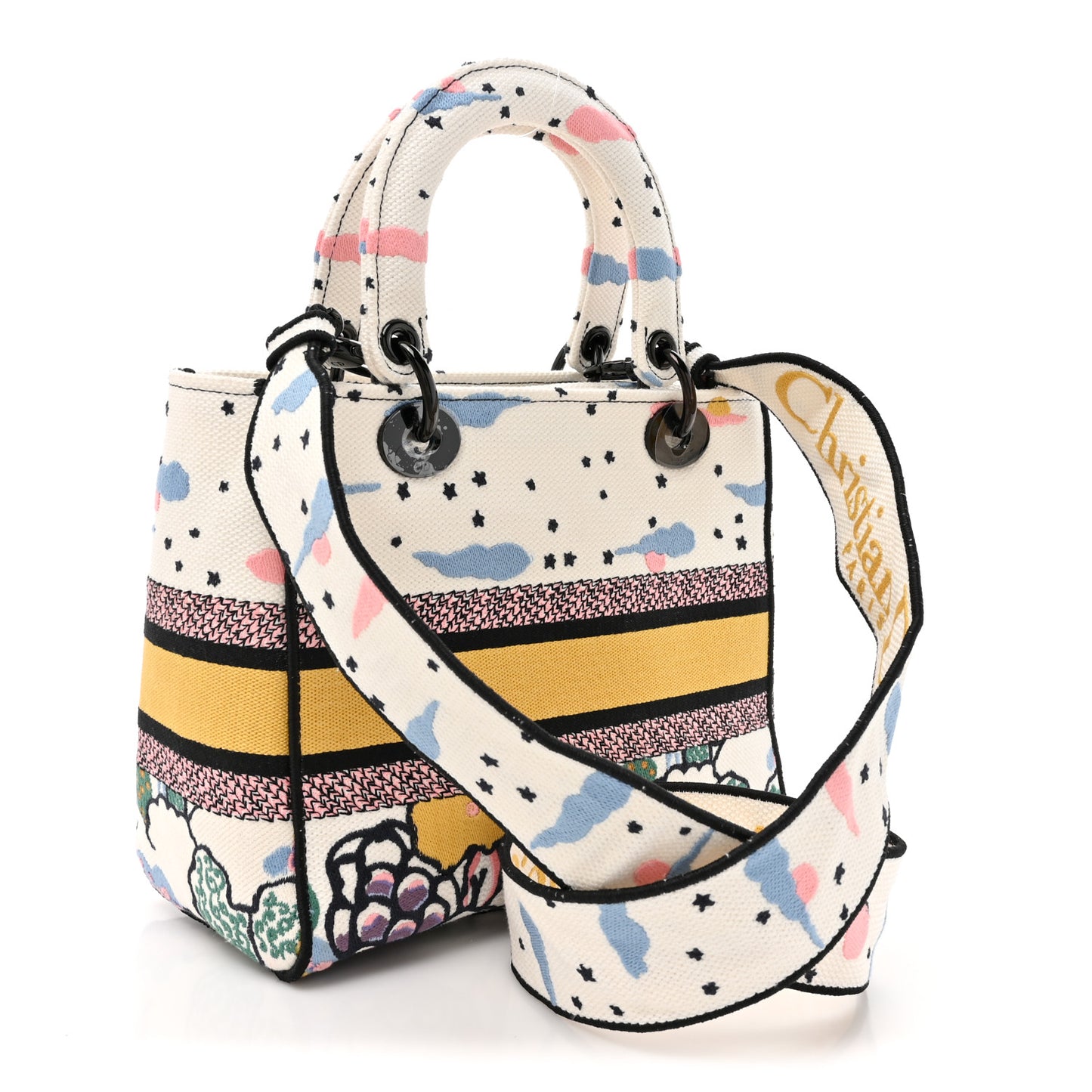 Canvas Embroidered Ciel De Reve Medium Lady D-Lite Latte Multicolor