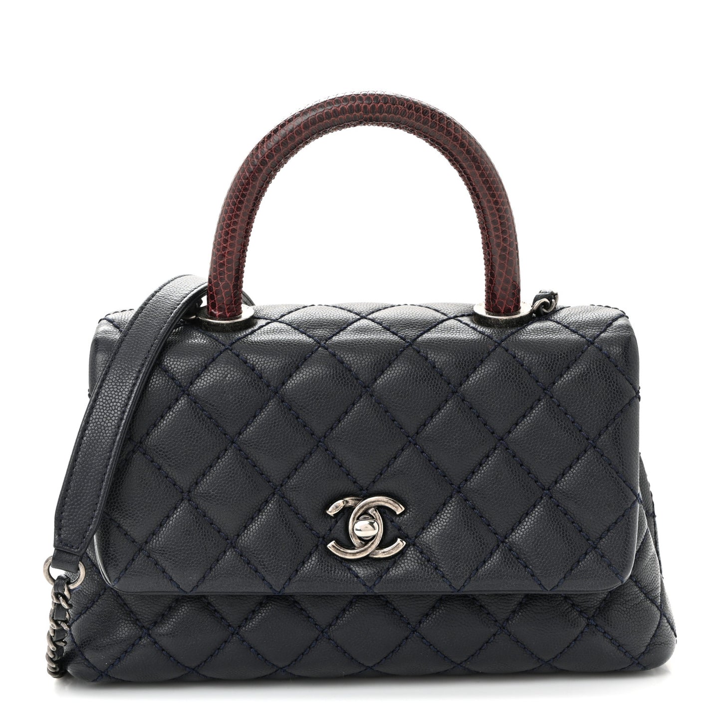 Caviar Lizard Quilted Mini Coco Handle Flap Navy