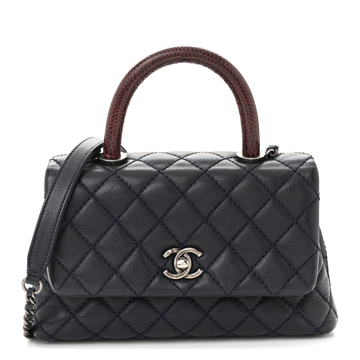 Chanel Caviar Lizard Quilted Mini Coco Handle Flap Navy 1 of 11