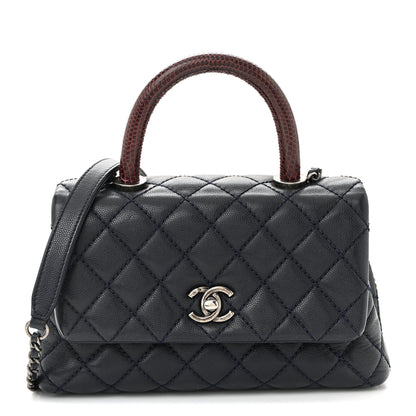 Chanel Caviar Lizard Quilted Mini Coco Handle Flap Navy 1 of 11