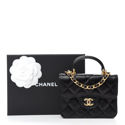 Chanel Lambskin Quilted Top Handle Flap Coin Purse With Chain Black 14 of 14